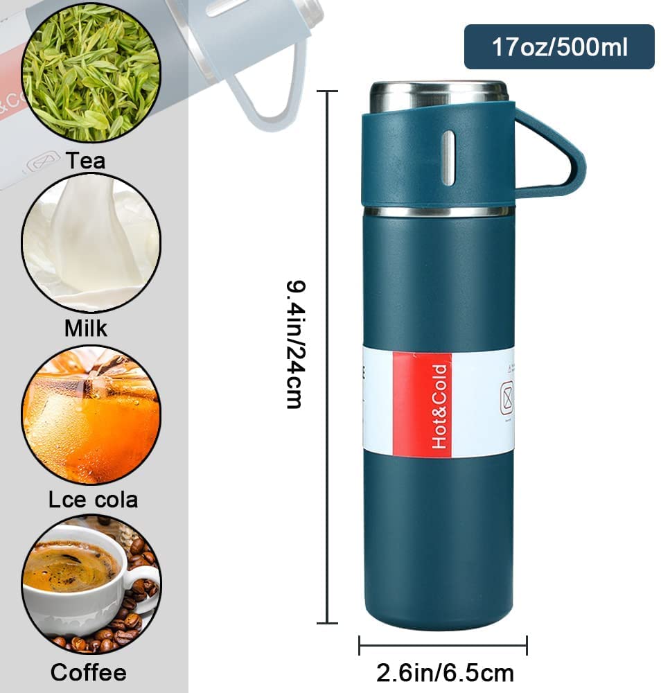 Steel 500 mL Vacuum Flask Set,3 Cup Set (Green)