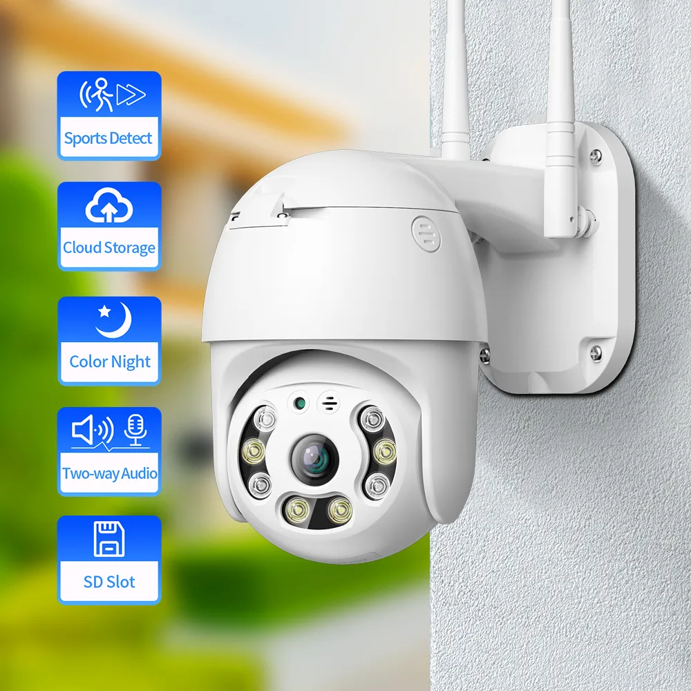 WiFi CCTV Camera 1080p HD PTZ, Supports Icsee app, IP66 Waterproof, Color Night Vision, LED Lights & Auto Tracking, Smart Motion Detection